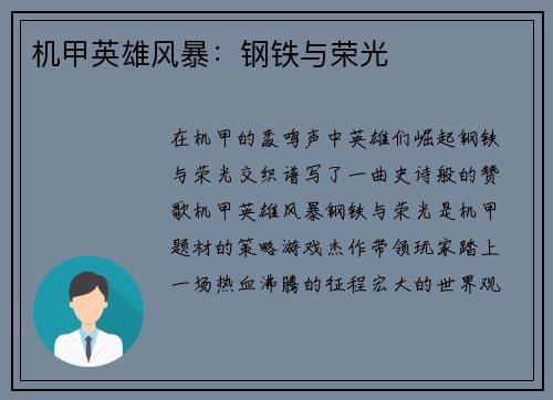 机甲英雄风暴：钢铁与荣光